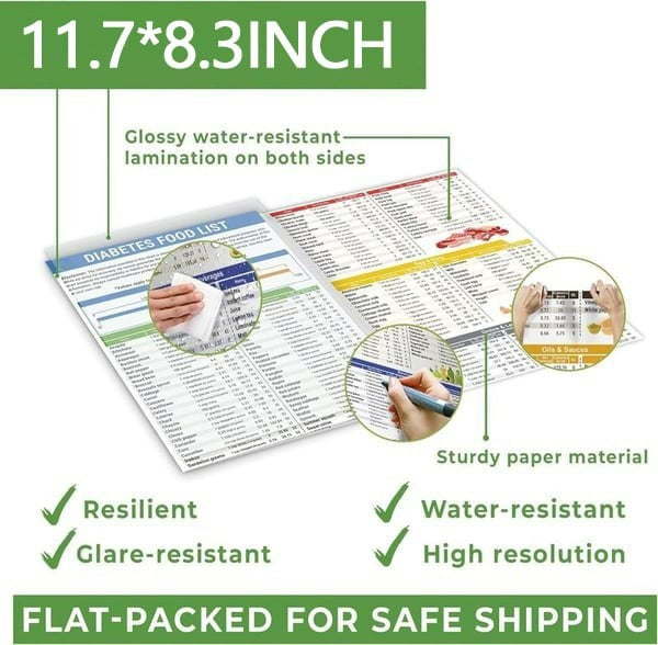 🔥3 Counts Diabetic Food Chart Brochurae & Meal Planner - Low GI Foods, Calories, Glycemic Index, and Vitamin Chart