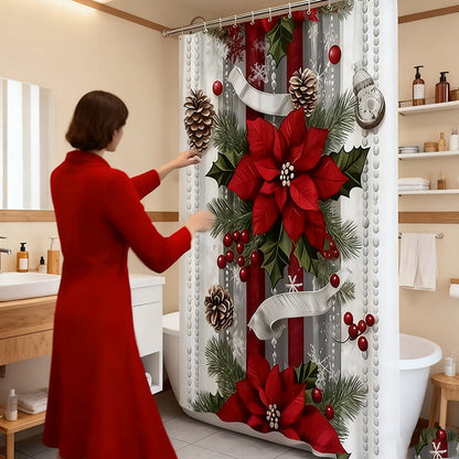 🎅Christmas Red Print Holiday Shower Curtain