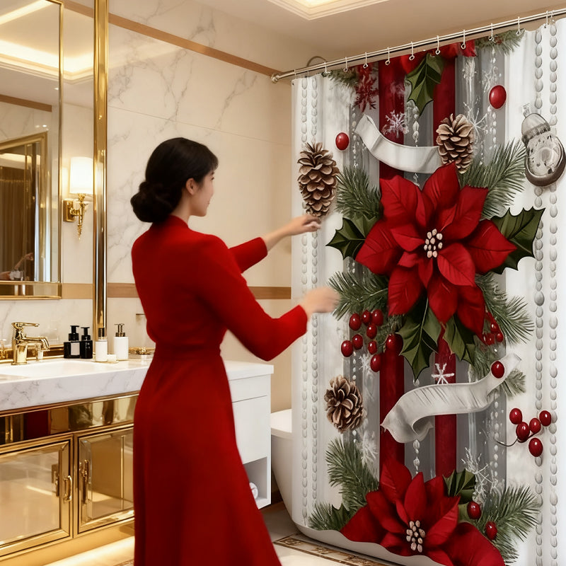 🎅Christmas Red Print Holiday Shower Curtain