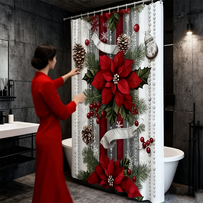 🎅Christmas Red Print Holiday Shower Curtain